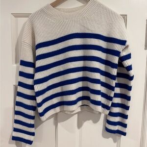 La Ligne White and Blue Striped Crewneck Sweater